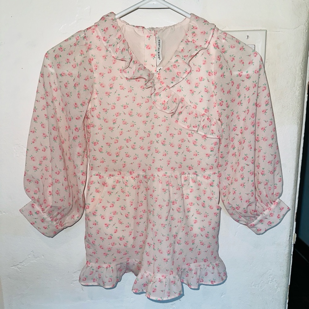 Janie and Jack Pink Floral chiffon romper 5t - Picture 2 of 4